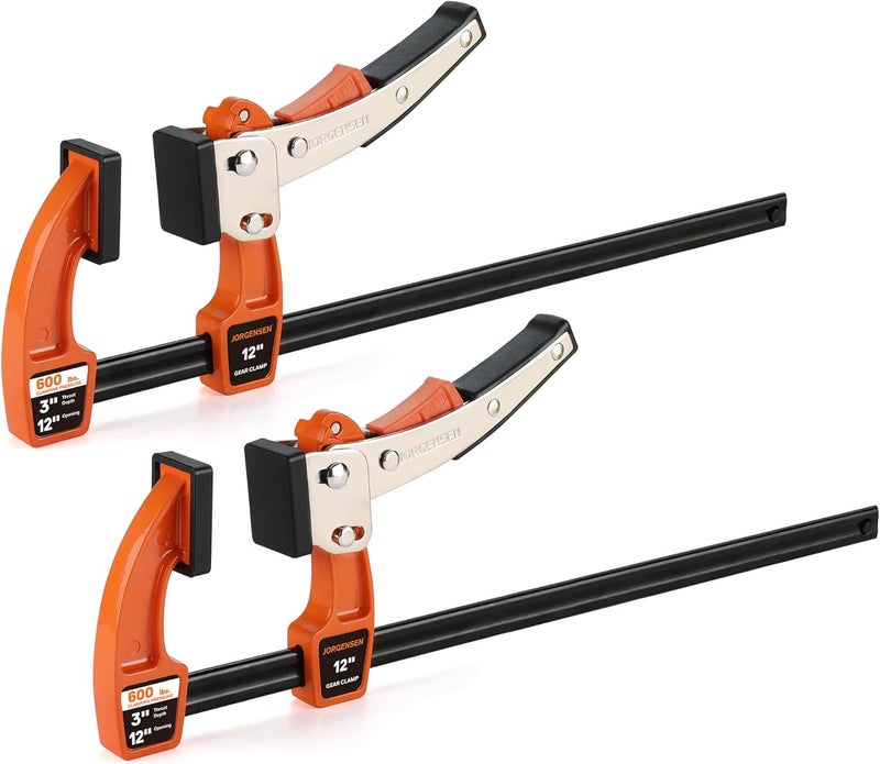 Jorgensen 12-inch Bar Clamp Set, Ratcheting Bar Clamp for Woodworking, Quick Release Gear Clamp with 600 lbs Load Limit - 2 Pack - Image 1